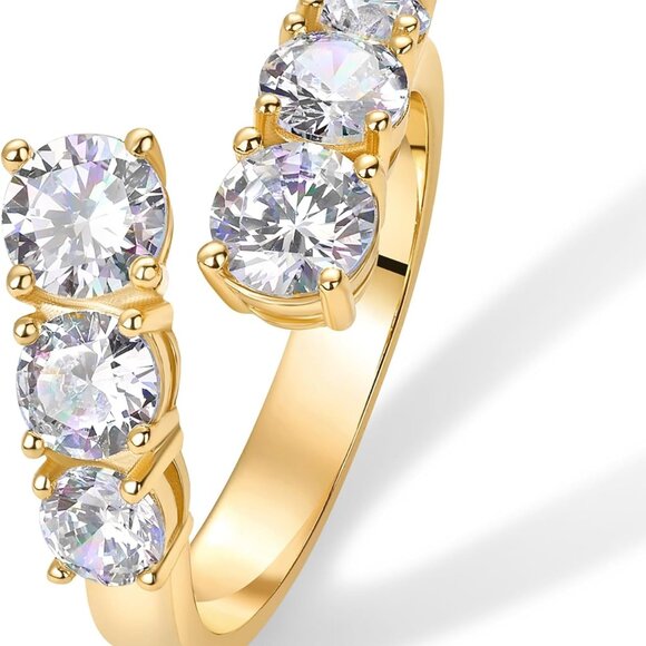 14K Gold Plated Cubic Zirconia Crossover Chunky Eternity Ring for WomenOpen T